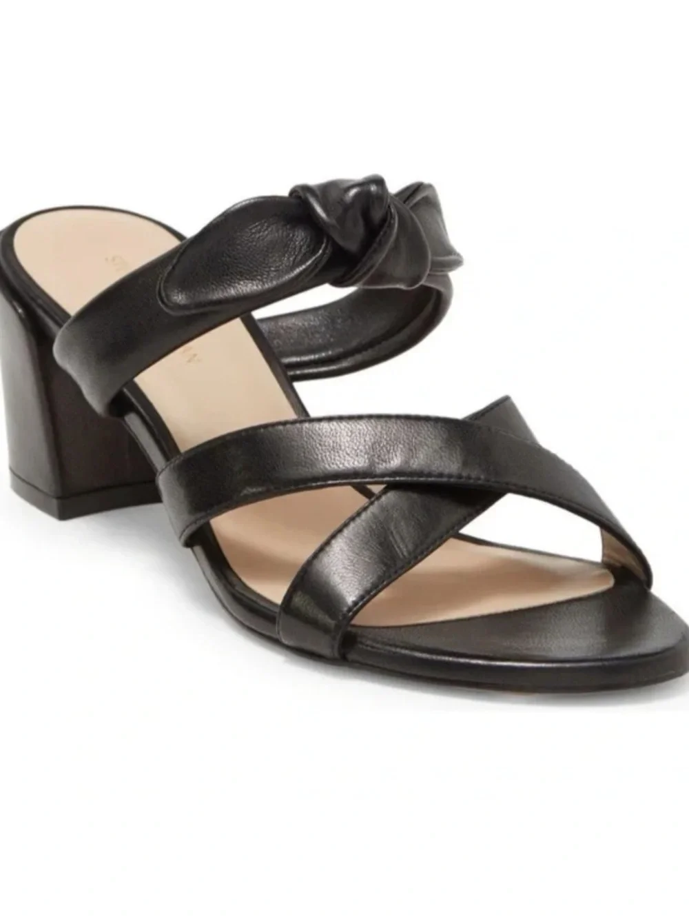 Stuart Weitzman Black Leather Bandeau Slide Sandal Bow 8